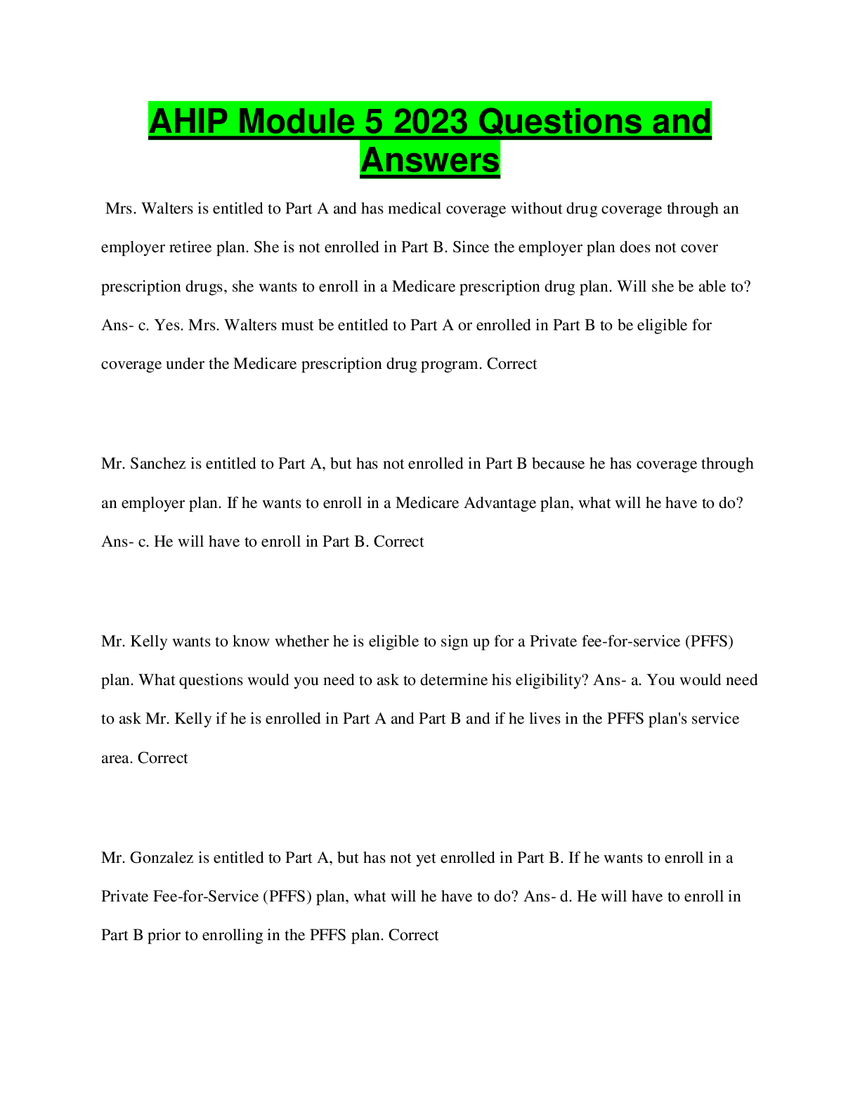 Preview image for AHIP Module 5 2023 Questions and  Answers